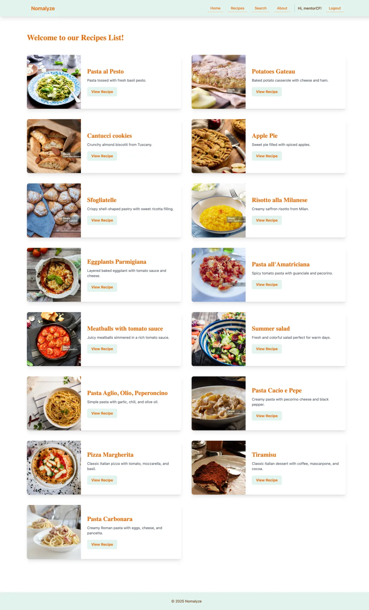 Nomalyze Django App - Recipes list