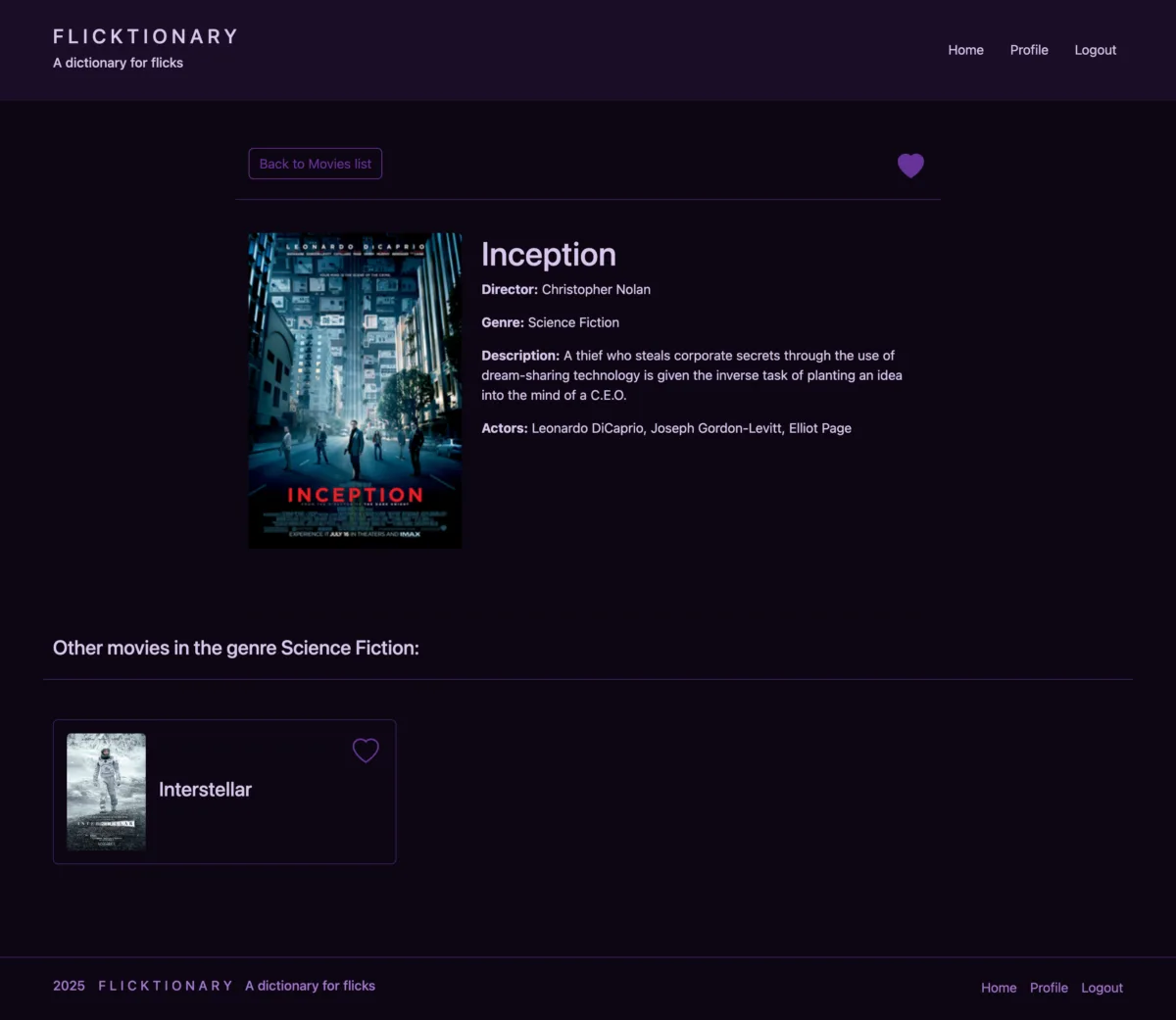 Flicktionary React Client - Movie detail